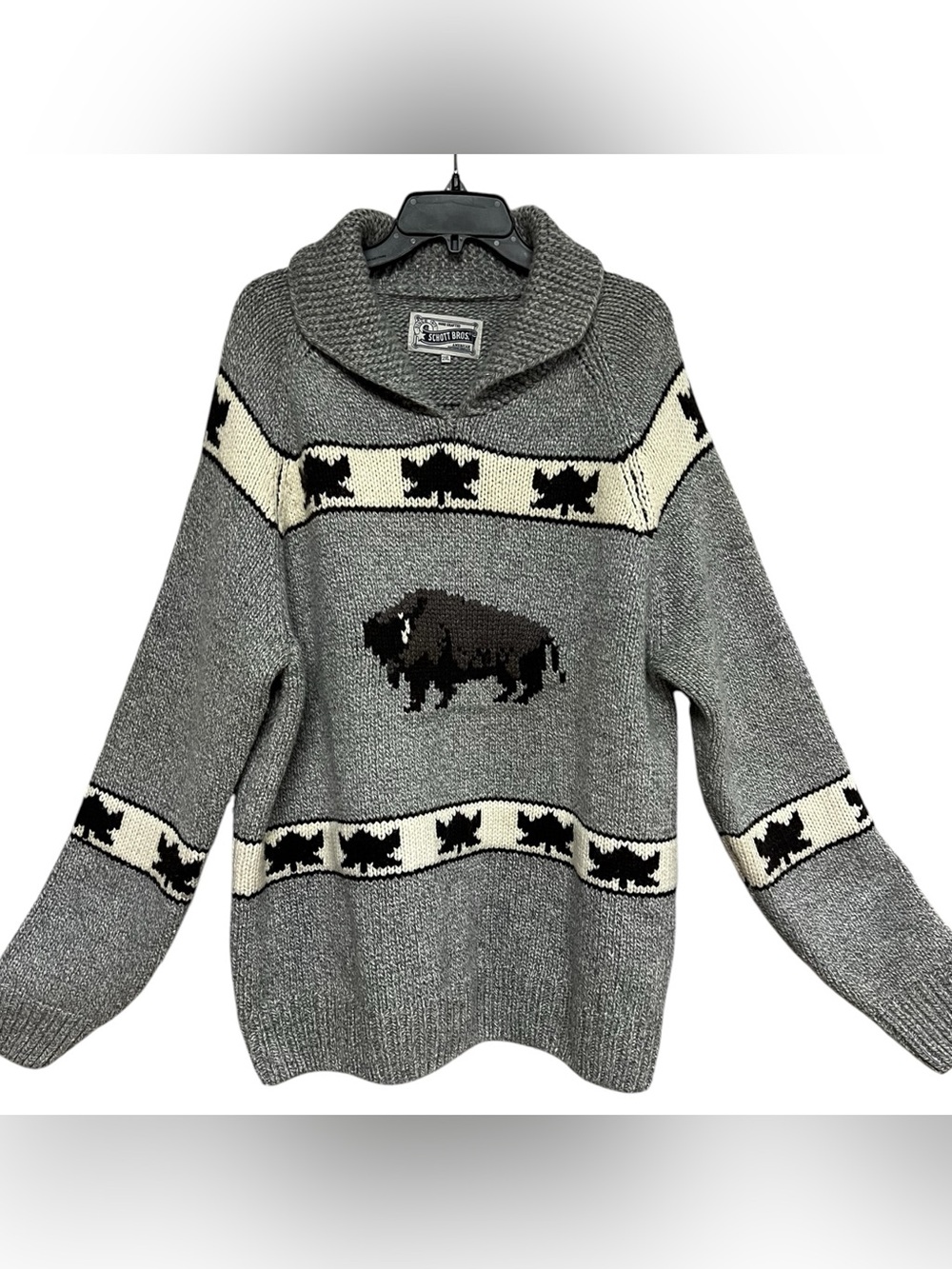 Vintage Schott Bros Cowichan Buffalo Bison Wool Blend Shawl Collar Sweater 2XL